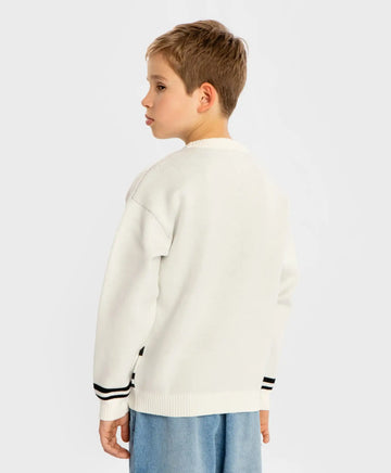 Pulover cu imprimeu jacquard pe tematică digitală, crem, pentru băiat, Button Blue