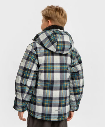 Geacă de sezon intermediar cu model în carouri, rezistentă la apă, cu glugă și multicoloră pentru băiat, Button Blue