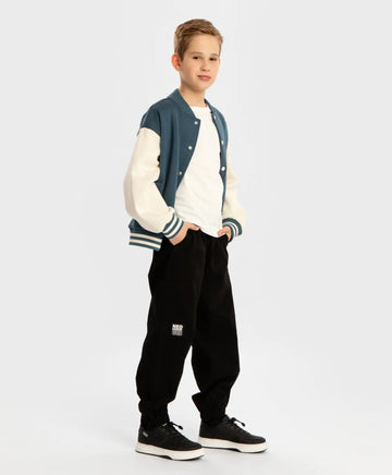 Pantaloni jogger, cu trei buzunare și talie elastică, negri, pentru băiat, Button Blue