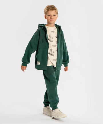 Joggeri căptușiți, cu buzunare cu fermoar și imprimeu, verzi, pentru băiat, Button Blue