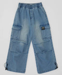 Blugi largi Antifit, cu patru buzunare, albaștri, pentru copii, Button Blue