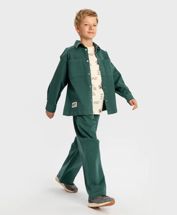 Pantaloni drepți, straight fit, cu talie elastică, verzi, pentru copii, Button Blue