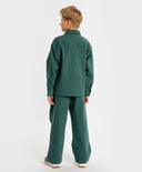 Pantaloni drepți, straight fit, cu talie elastică, verzi, pentru copii, Button Blue