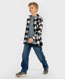 Blugi căptușiți, drepți, regular fit, cu efect de uzură, albaștri, pentru copii, Button Blue