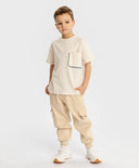 Tricou cu mâneci scurte și buzunar crem pentru băieți Button Blue