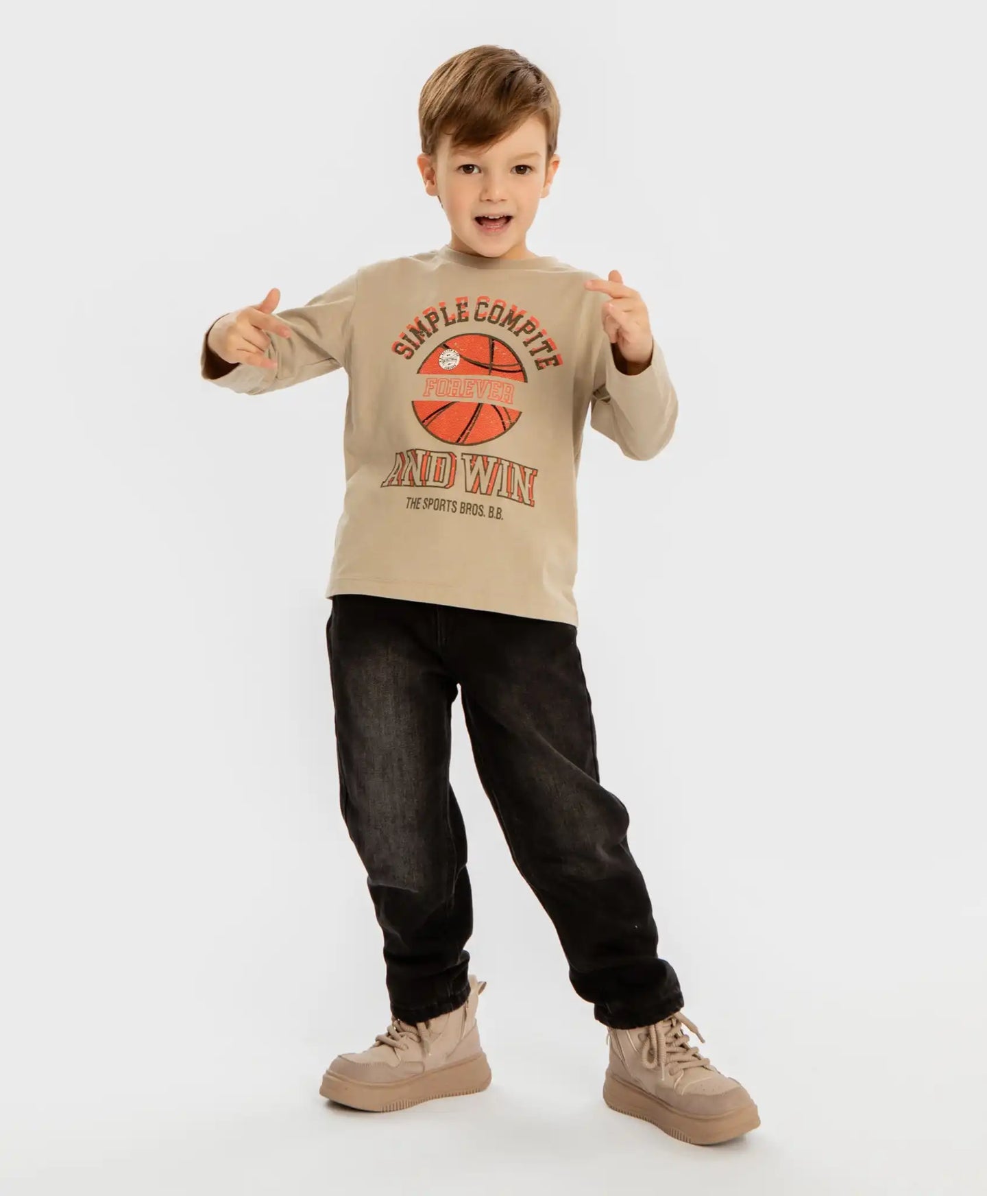 Longsleeve cu imprimeu de baschet bej pentru băieți Button Blue