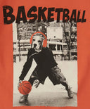 Tricou cu mâneci scurte și imprimeu de baschet portocaliu pentru băieți Button Blue