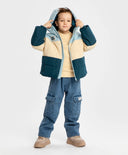 Geacă de sezon intermediar, rezistentă la apă, cu glugă și multicoloră pentru băiat, Button Blue