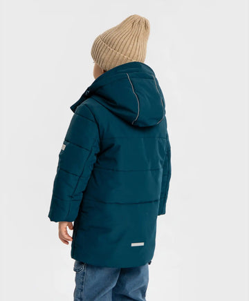 Palton semilung de sezon intermediar cu glugă și manșete albastre pentru băiat, Button Blue