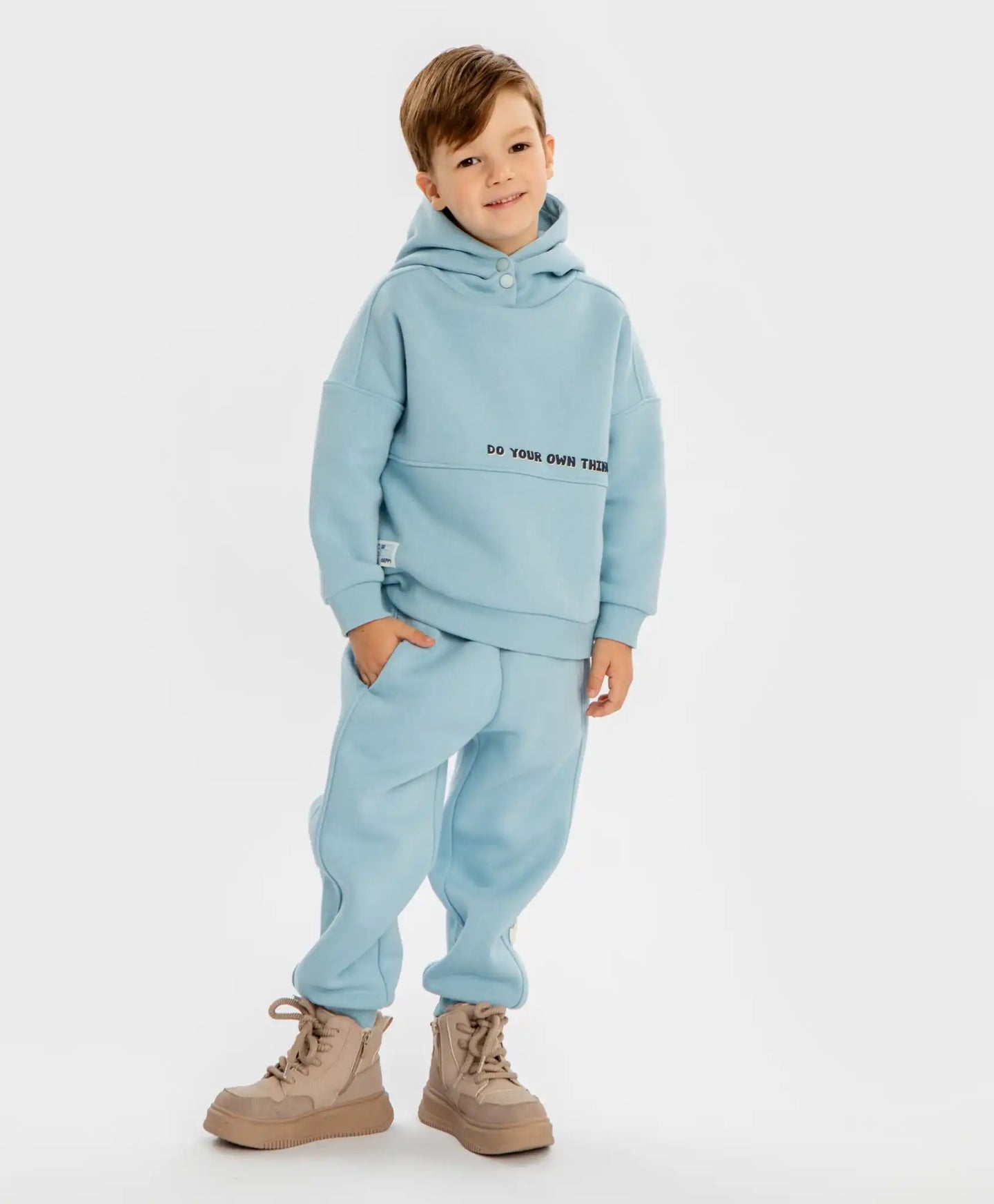 Joggeri căptușiți, cu talie elastică și imprimeu în relief, albastru deschis, pentru băiat, Button Blue