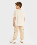 Joggeri cargo căptușiți, cu imprimeu și patru buzunare, bej, pentru băiat, Button Blue