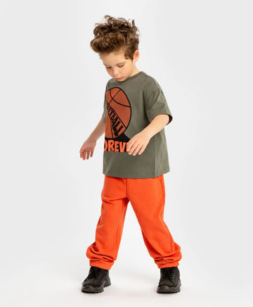 Pantaloni cu buzunare și talie elastică, portocalii, pentru băiat, Button Blue