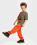 Pantaloni cu buzunare și talie elastică, portocalii, pentru băiat, Button Blue