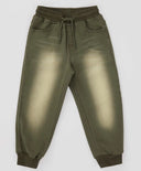 Pantaloni din denim, cu talie elastică și efect de uzură, verzi, pentru băiat, Button Blue