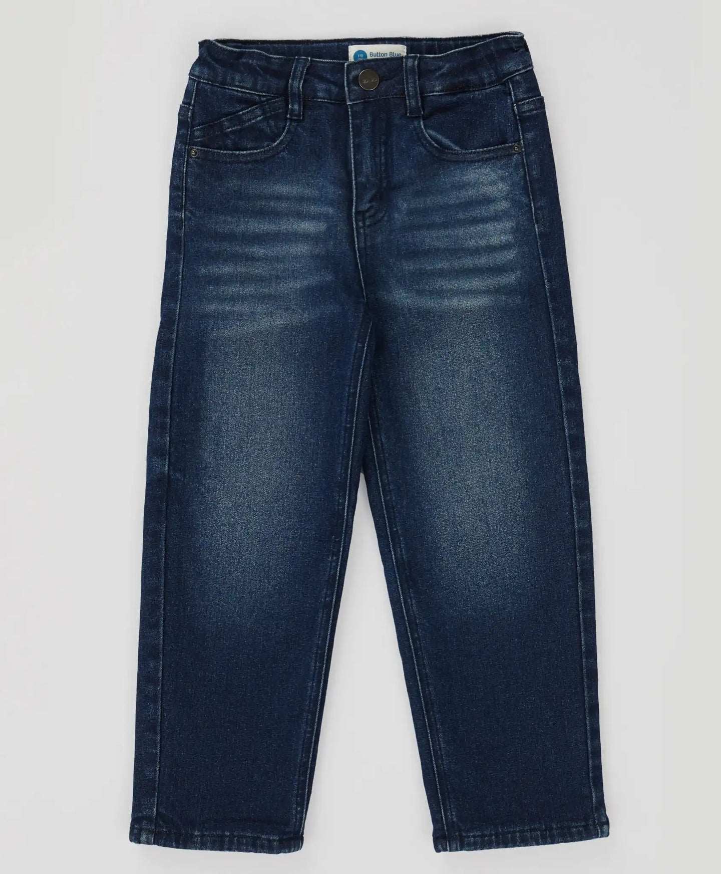 Blugi căptușiți, drepți, cu efect de uzură, albaștri, pentru copii, Button Blue