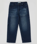 Blugi căptușiți, drepți, cu efect de uzură, albaștri, pentru copii, Button Blue