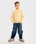 Blugi căptușiți, drepți, cu efect de uzură, albaștri, pentru copii, Button Blue