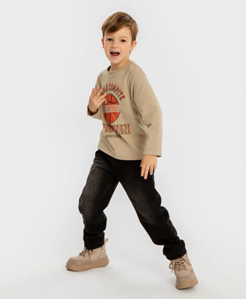 Blugi căptușiți, drepți, regular fit, negri, pentru copii, Button Blue