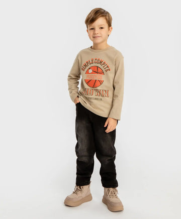 Blugi căptușiți, drepți, regular fit, negri, pentru copii, Button Blue