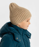 Căciulă tricotată cu tiv bej pentru copii Button Blue