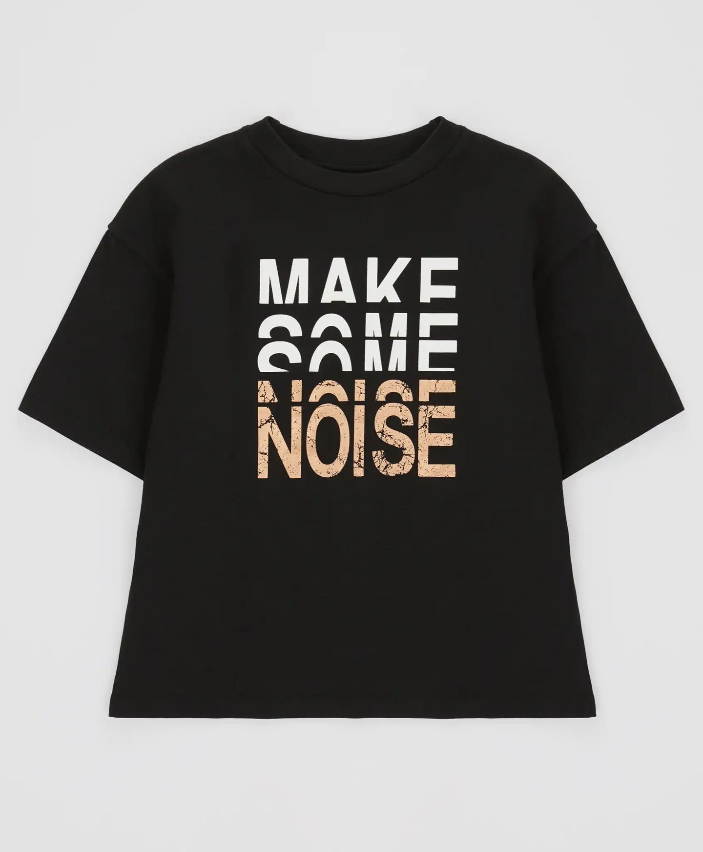 Tricou cu mâneci scurte și imprimeu metalizat negru pentru băieți Button Blue