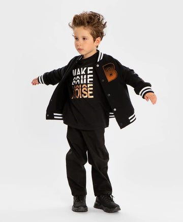 Hanorac cu nasturi și imprimeu cu aplicație negru pentru băieți Button Blue