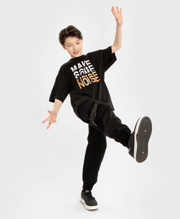 Pantaloni jogger, cu talie elastică și trei buzunare, negri, pentru băiat, Button Blue