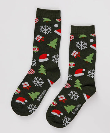 Șosete înalte de Crăciun verzi pentru băieți Button Blue