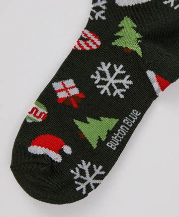 Șosete înalte de Crăciun verzi pentru băieți Button Blue