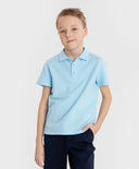 Polo din pique, cu guler, albastru, Button Blue