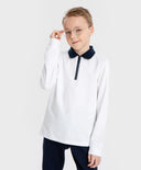 Polo cu guler și fermoar, alb, Button Blue