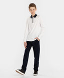 Polo cu guler și fermoar, alb, Button Blue