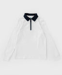 Polo cu guler și fermoar, alb, Button Blue