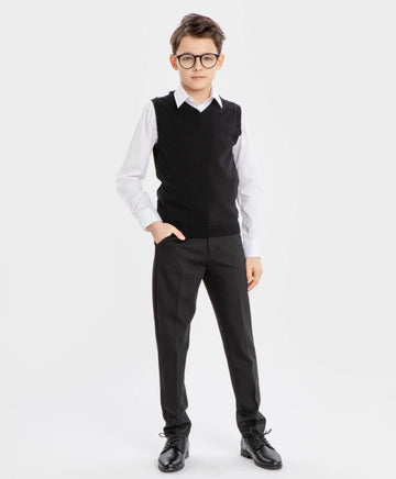 Pantaloni cu dungi presate, negri, pentru băiat, Button Blue