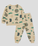 Pijamale cu joggeri și hanorac cu imprimeu, bej, pentru băiat, Button Blue