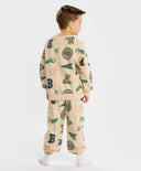 Pijamale cu joggeri și hanorac cu imprimeu, bej, pentru băiat, Button Blue