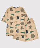 Pijamale cu pantaloni scurți și tricou cu imprimeu, bej, pentru băiat, Button Blue
