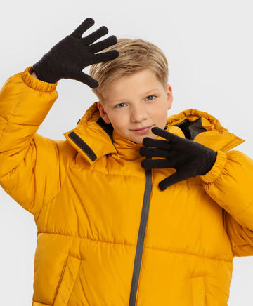 Mănuși tricotate gri pentru copii, Button Blue