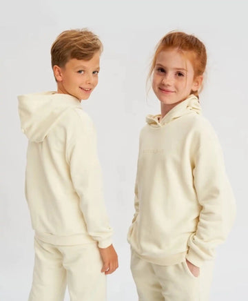 Hoodie cu glugă oversized crem pentru copii Button Blue