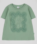 Tricou cu mâneci scurte și imprimeu reliefat verde pentru fete Button Blue