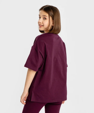 Tricou cu mâneci scurte și imprimeu reliefat mov pentru fete Button Blue