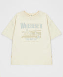 Tricou cu mâneci scurte și imprimeu crem pentru fete Button Blue