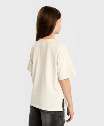 Tricou cu mâneci scurte și imprimeu crem pentru fete Button Blue