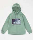 Hanorac oversized cu glugă și imprimeu verde pentru fete Button Blue