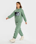 Hanorac oversized cu glugă și imprimeu verde pentru fete Button Blue