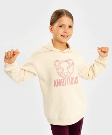 Hanorac cu fleece din lână și glugă crem pentru fete Button Blue