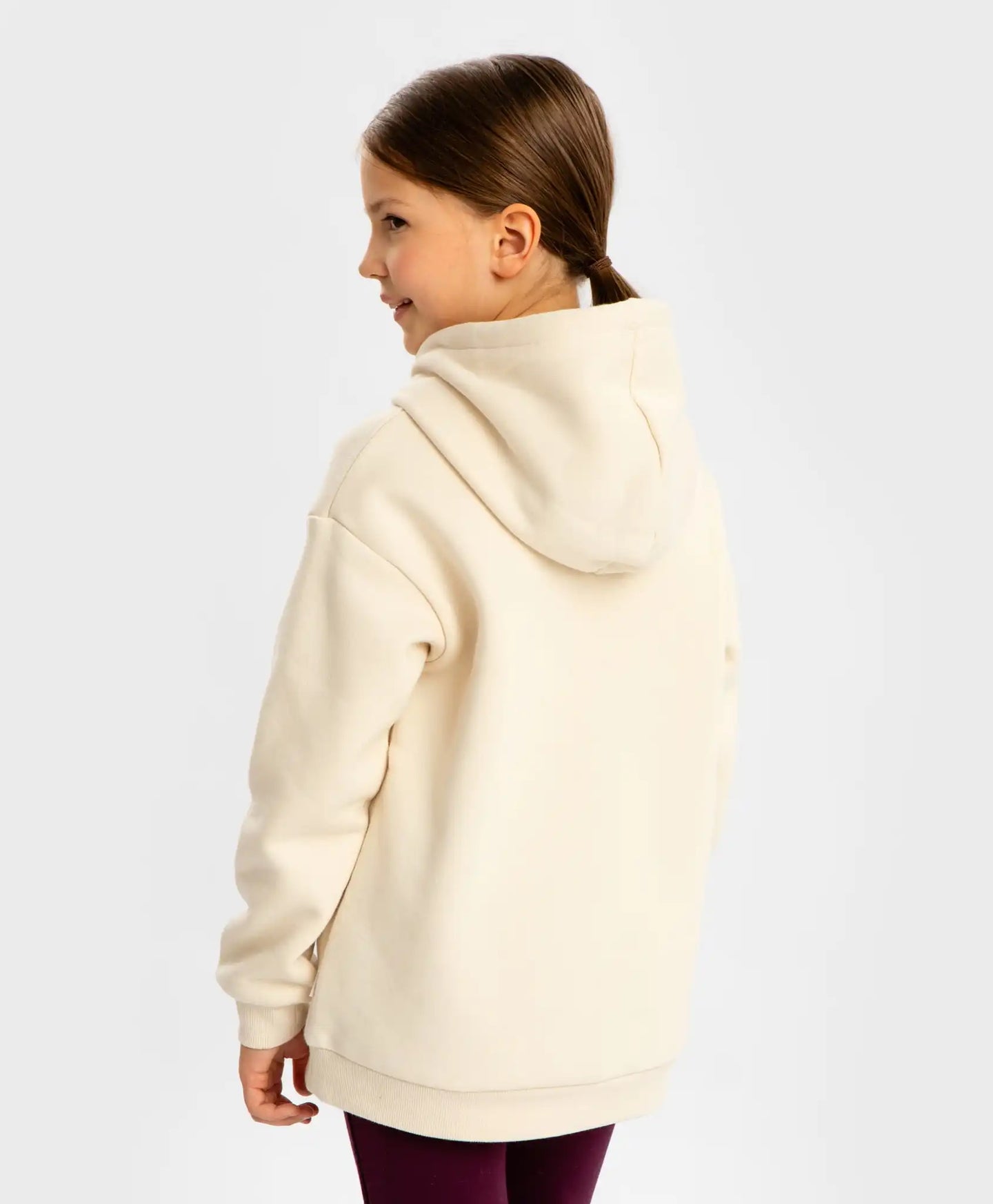 Hanorac cu fleece din lână și glugă crem pentru fete Button Blue