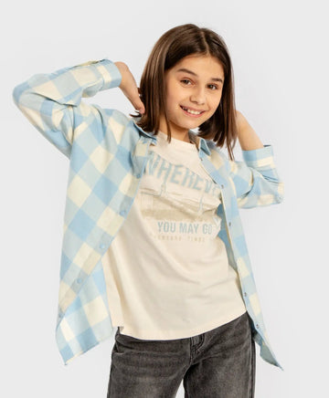 Cămașă carouri cu mâneci lungi, călduroasă, cu nasturi multicoloră pentru copii Button Blue