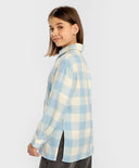 Cămașă carouri cu mâneci lungi, călduroasă, cu nasturi multicoloră pentru copii Button Blue