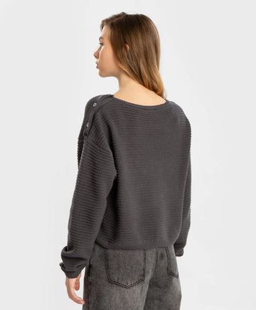 Pulover lung, tricotat, gri, pentru fată, Button Blue